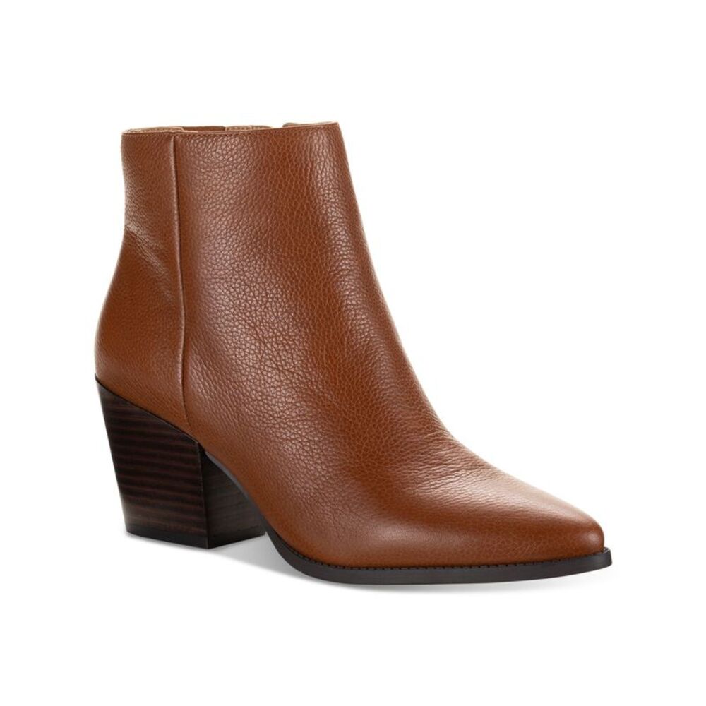 SUN STONE Womens Brown Cushioned Pointed Toe Block Heel Zip-Up Booties 9.5